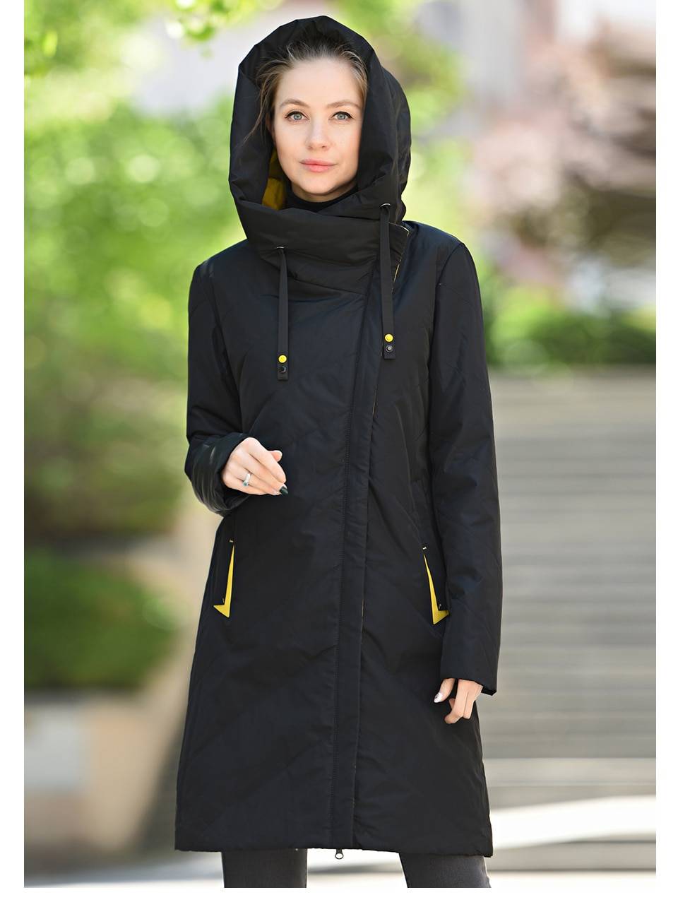 Elegant windproof hooded long coat jacket