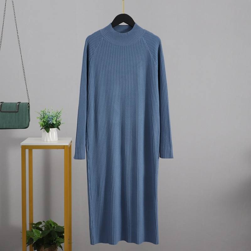 Oversized Long Straight Turtleneck Thick Warm Sweater Dress in Dresses