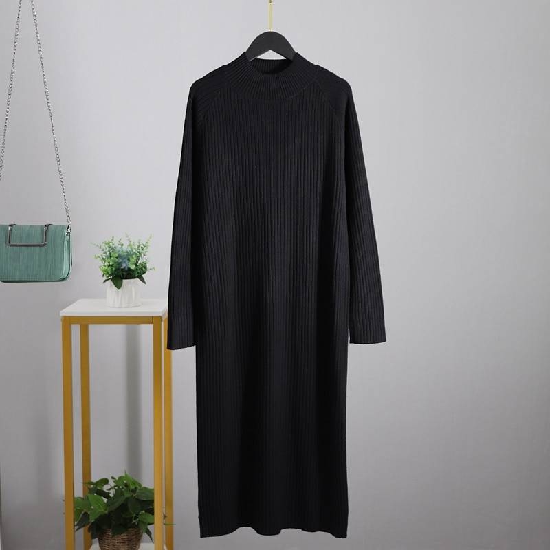Oversized Long Straight Turtleneck Thick Warm Sweater Dress in Dresses