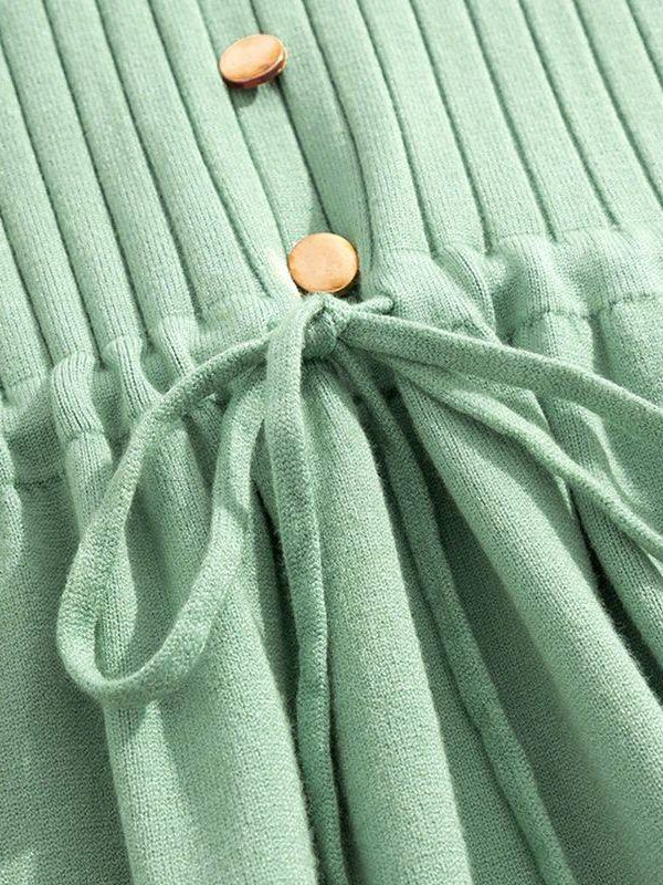 Elegant Knit A Line Drawstring Pleated Midi Dress in Dresses
