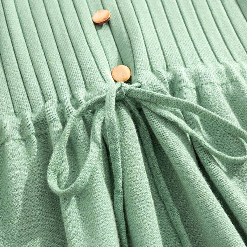 Elegant knit a line drawstring pleated midi dress