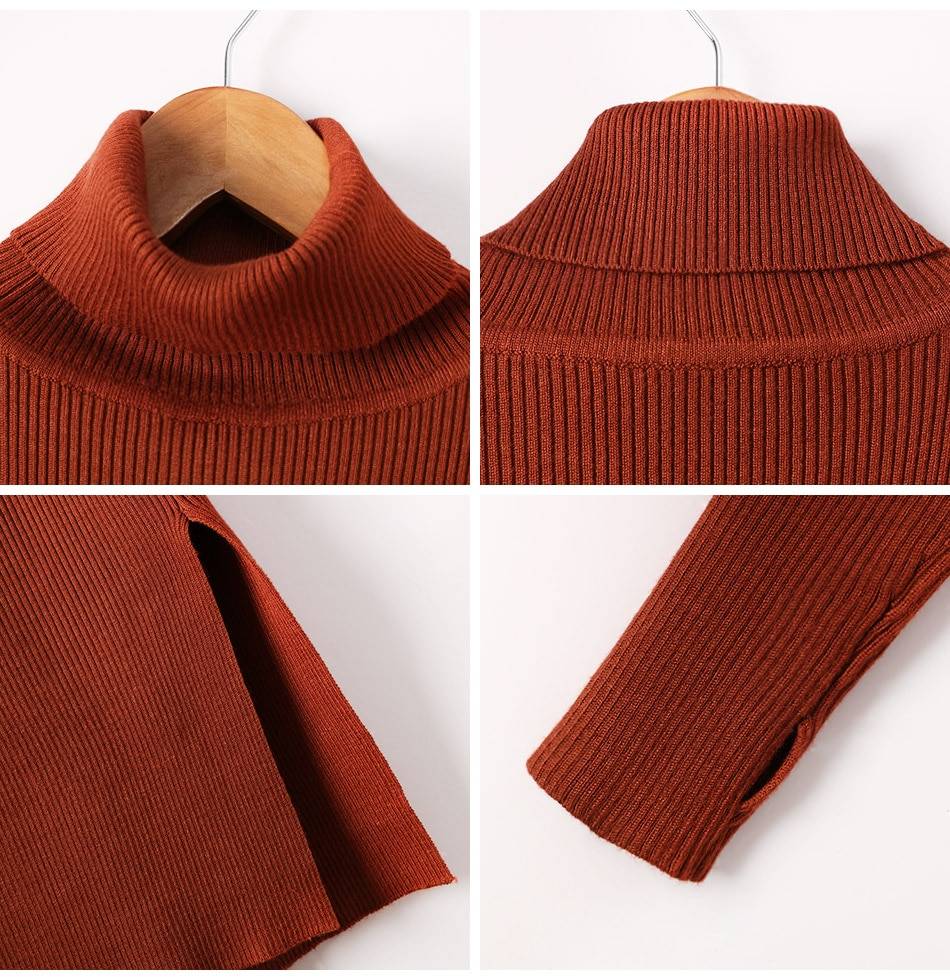 Turtleneck knitted long sleeve warm sweater dress