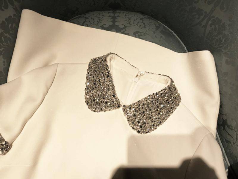 Luxury diamond elegant a-line beaded collar black white mini dress