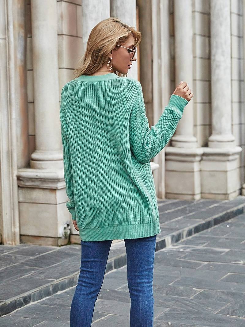 V Neck Oversize Long Sleeve Sweater in Sweaters