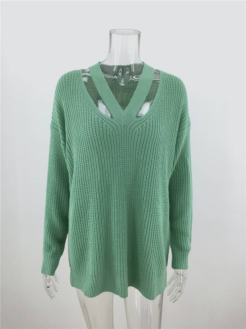 V Neck Oversize Long Sleeve Sweater in Sweaters