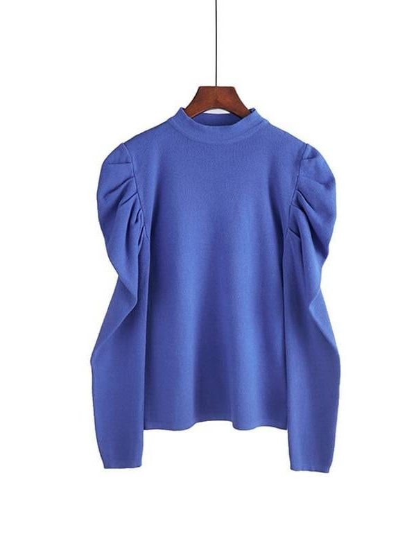 O-neck long puff sleeve pullover sweater