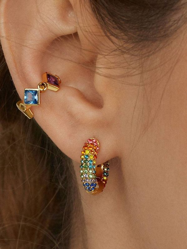 Rainbow earrings cubic zirconia ear cuff set