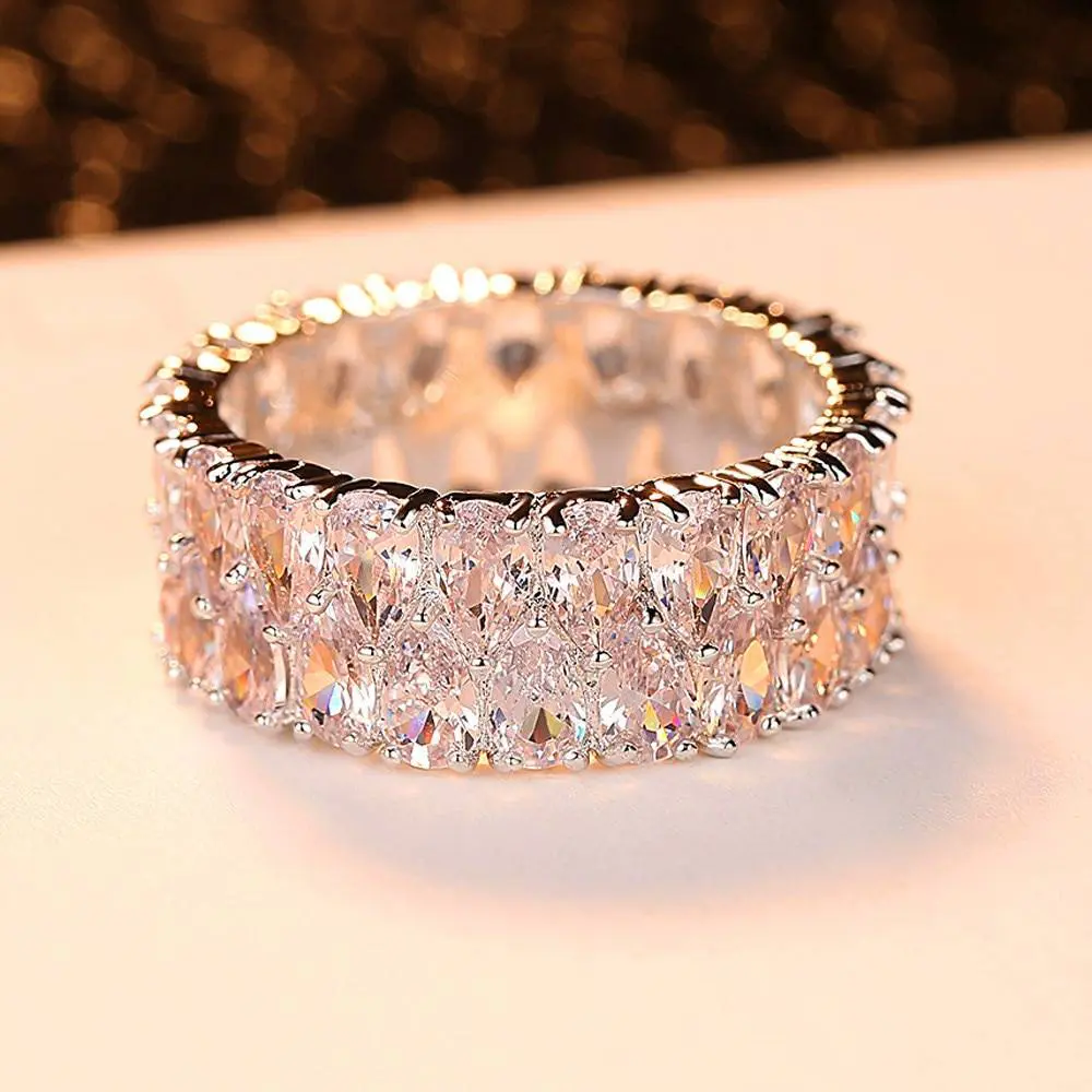 Silver crystal zircon stone ring vintage ring