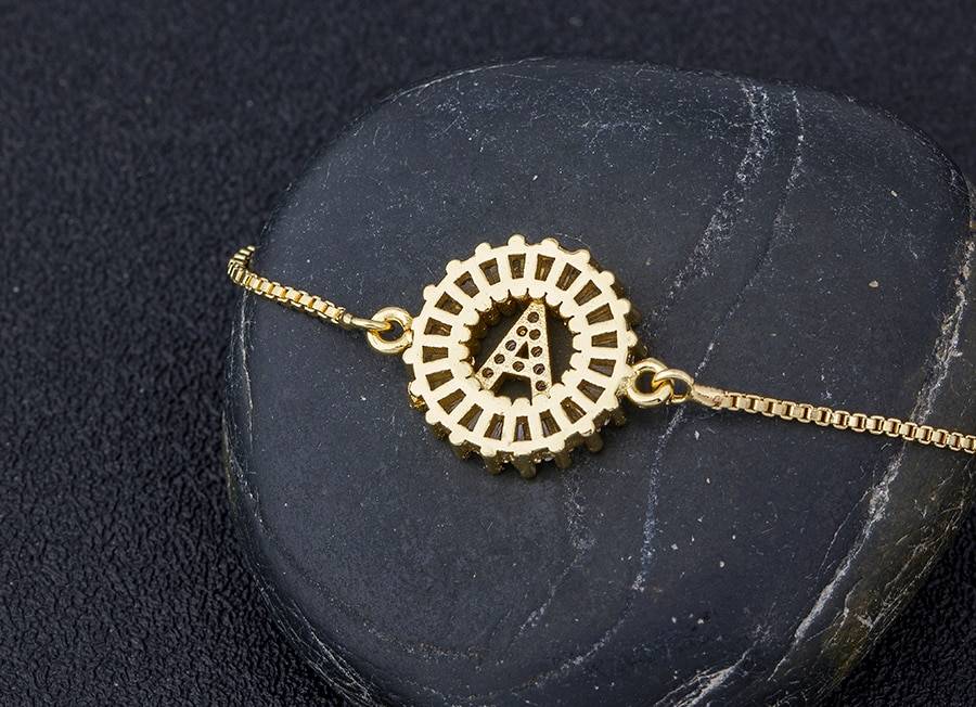 A-Z Initial Copper Pave Setting Cubic Zircon Letter Charm Bracelet in Bracelet & Anklets