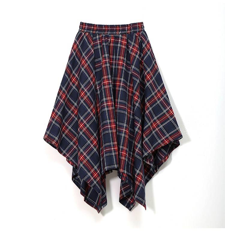 Red Plaid Sashes Printed High Waist Belted Unique Irregular Skirt in Skirts