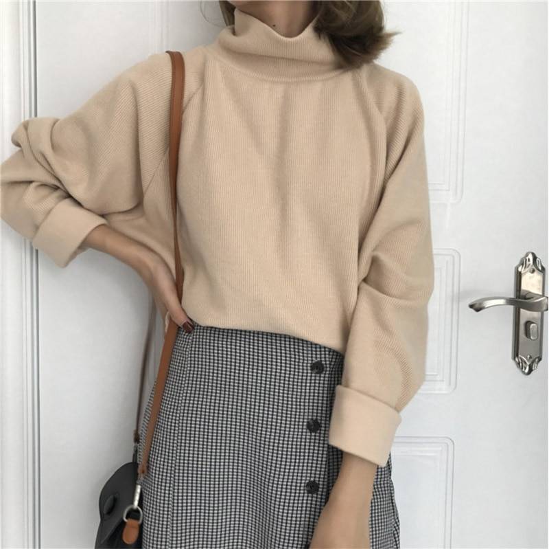 Turtleneck Long Sleeve Knitted Loose Pullover Sweater in Sweaters