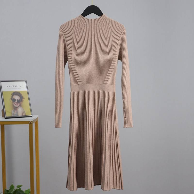 Chic a line ribbed long knit sweater dress