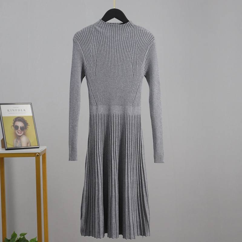 Chic a line ribbed long knit sweater dress