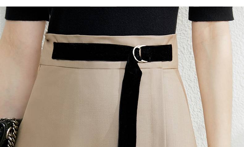 Minimalism Solid Belt High Waist A-Line Irregular Hem Skirt in Skirts