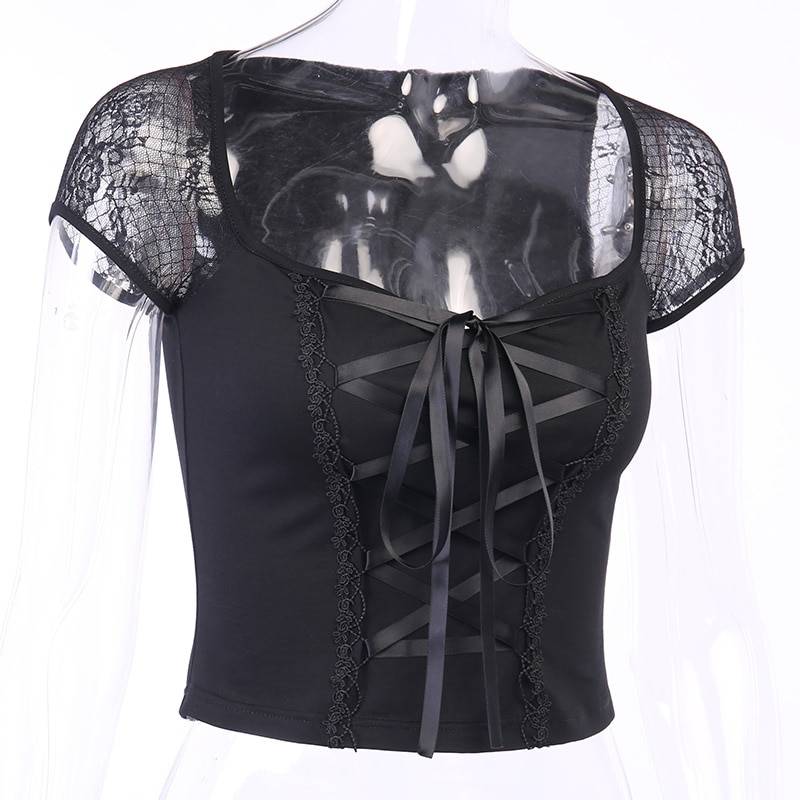 Vintage Gothic Lace Black T-Shirt Top in T-shirts & Tops
