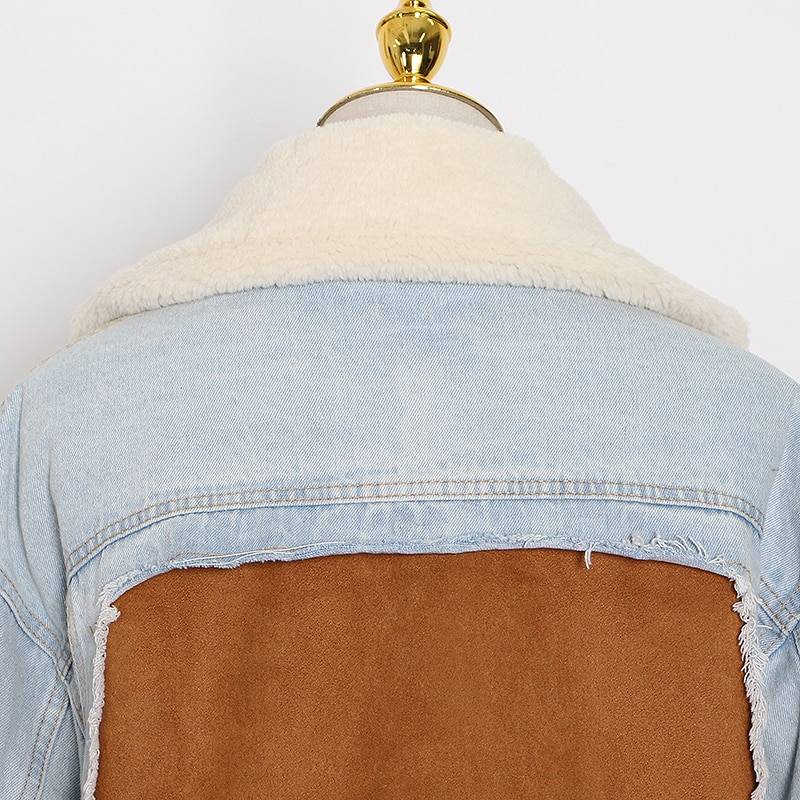 Lapel Long Sleeve Tassel Patchowrk Denim Jacket in Coats & Jackets