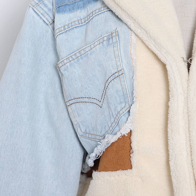 Lapel Long Sleeve Tassel Patchowrk Denim Jacket in Coats & Jackets