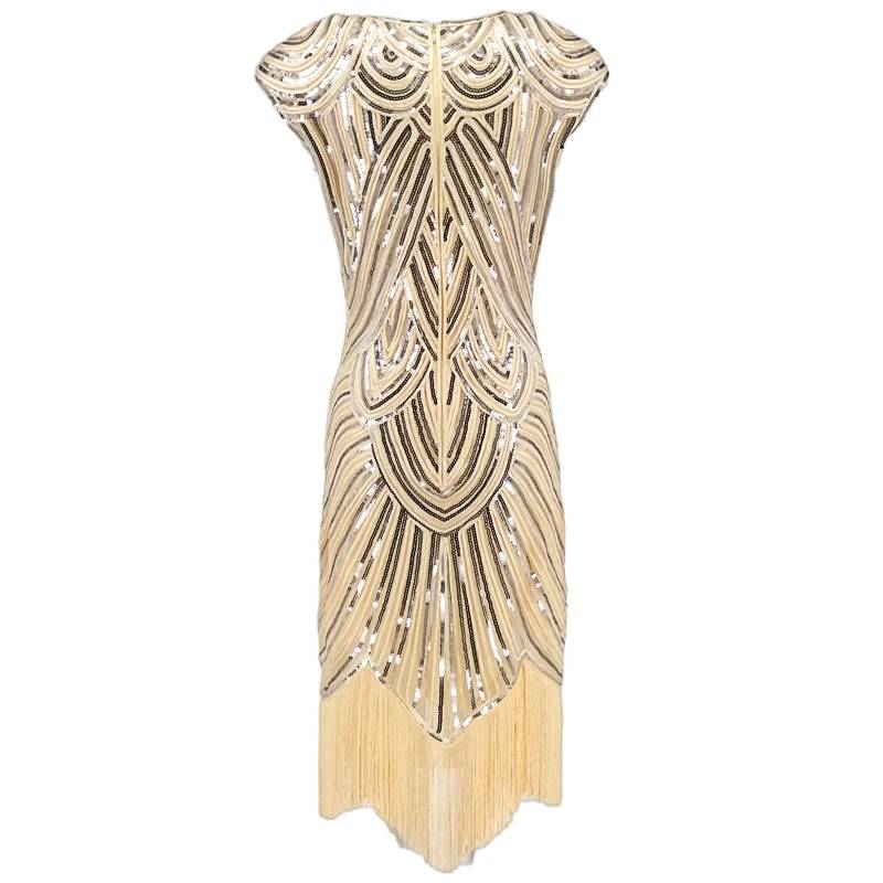 O-Neck Cap Sleeve Sequin Fringe Midi Great Gatsby Dress in Dresses
