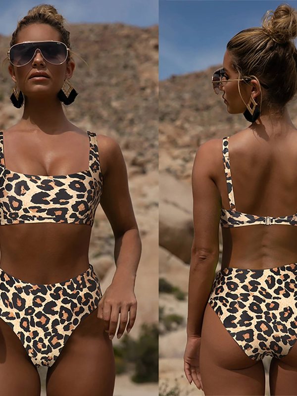 High Waist Leopard Push Up Bikini in Swimsuits