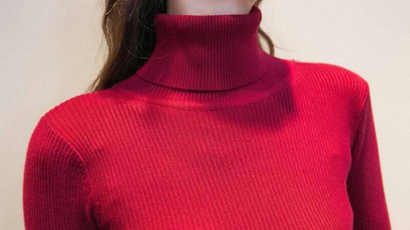 Elastic Turtleneck Long Sleeve Sweater Knitted Dress in Dresses