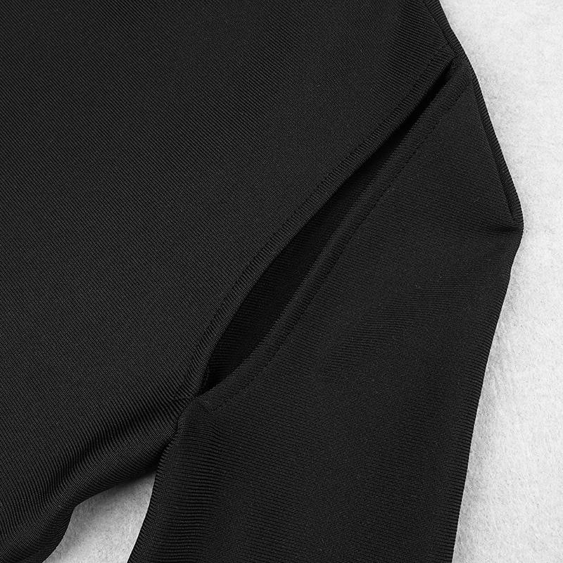 Long Sleeve Backless Turtleneck Black White Bodycon Bandage Dress in Dresses