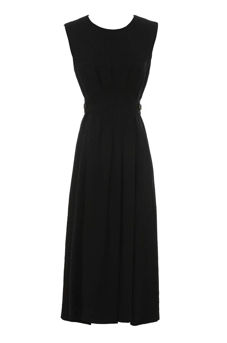 Vintage black white sleeveless ofiice midi dress