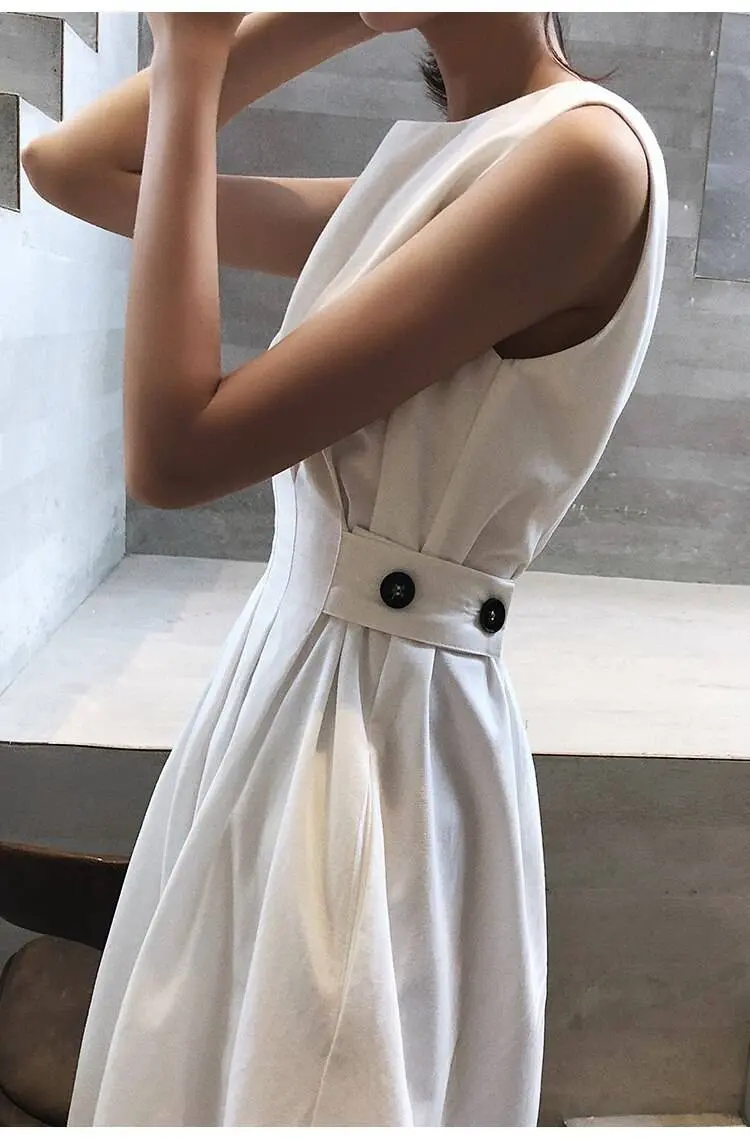Vintage black white sleeveless ofiice midi dress