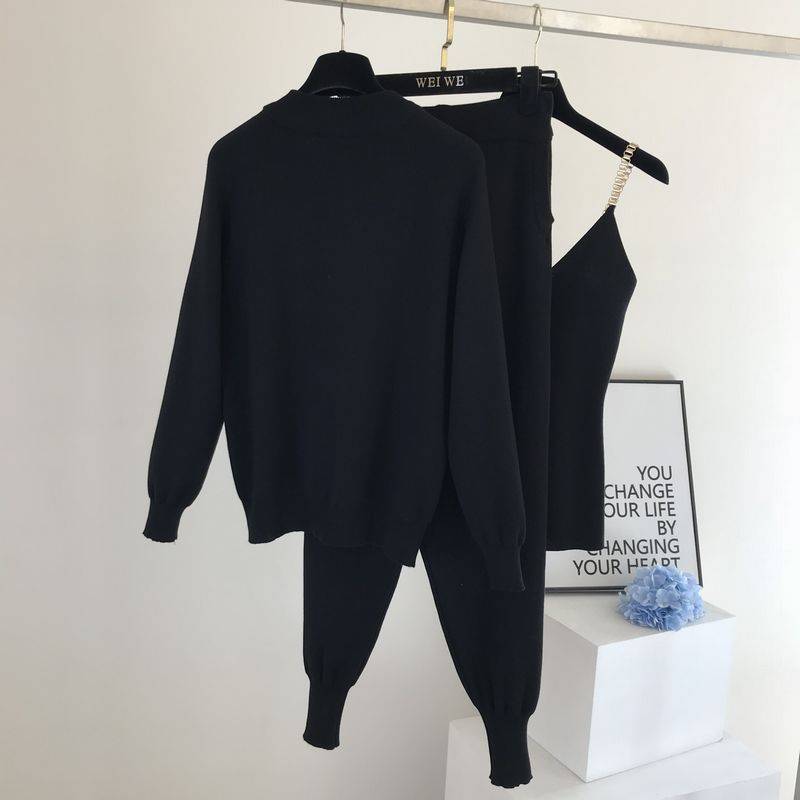Knitted Vest Zipper Cardigan Pants 3pcs Set in Sweaters