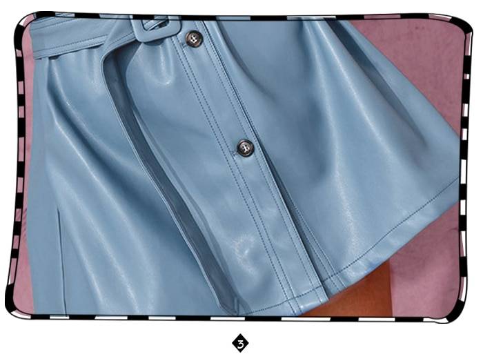 Blue PU Leather Single Buckle Short Dress With Belt Oversized Jacket in Dresses