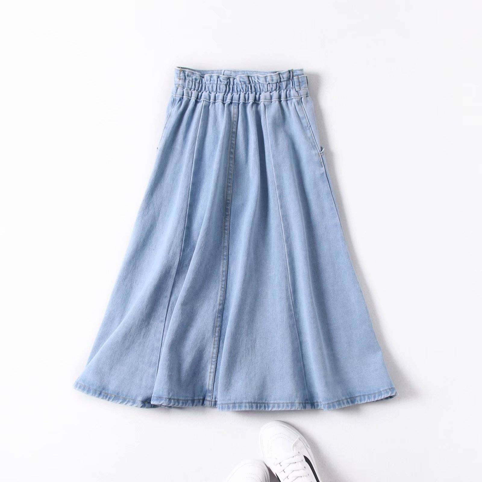 High Waist A-Line Denim Skirt in Skirts