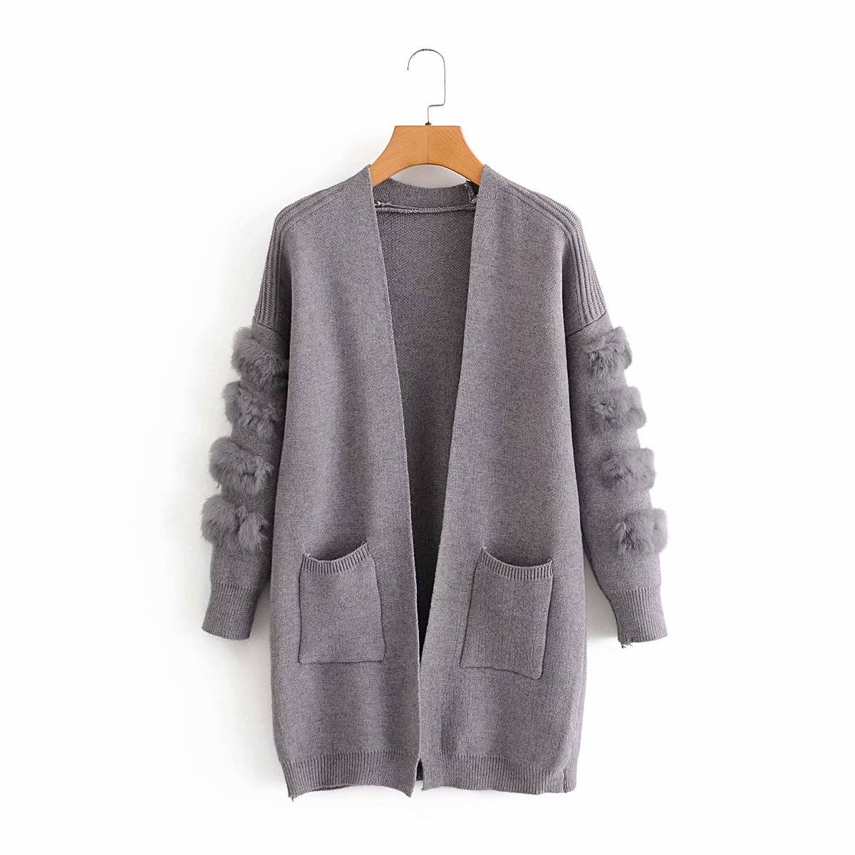 Fur Long Knitted Cardigan Sweater in Sweaters