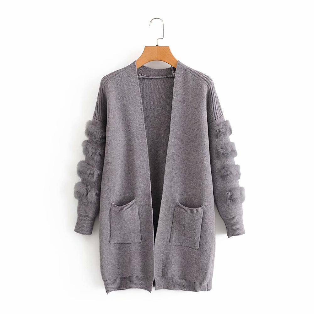 Fur long knitted cardigan sweater
