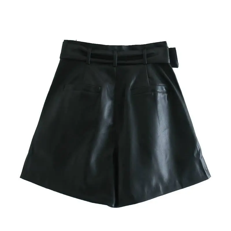 Leather belted shorts