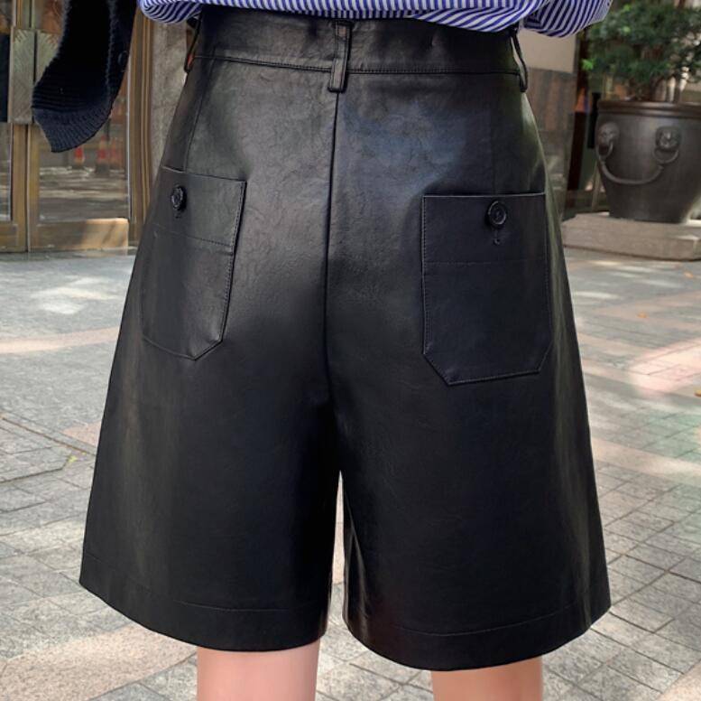 Pu leather high waisted loose shorts