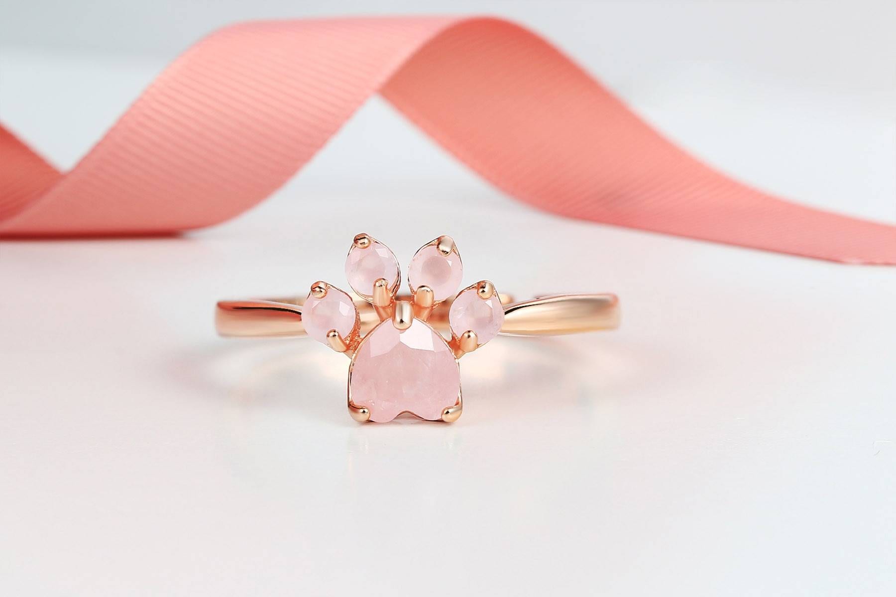 Pink Paw Rose Quartz Ring in Rings