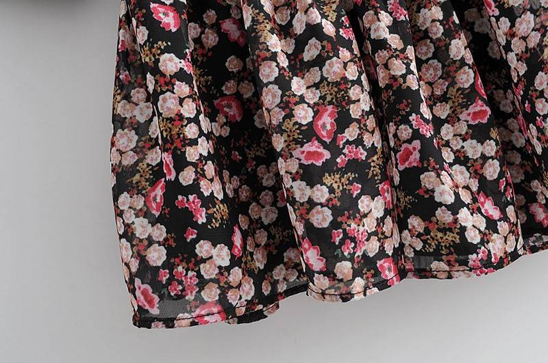 Long sleeve o neck loose floral print pleated dress