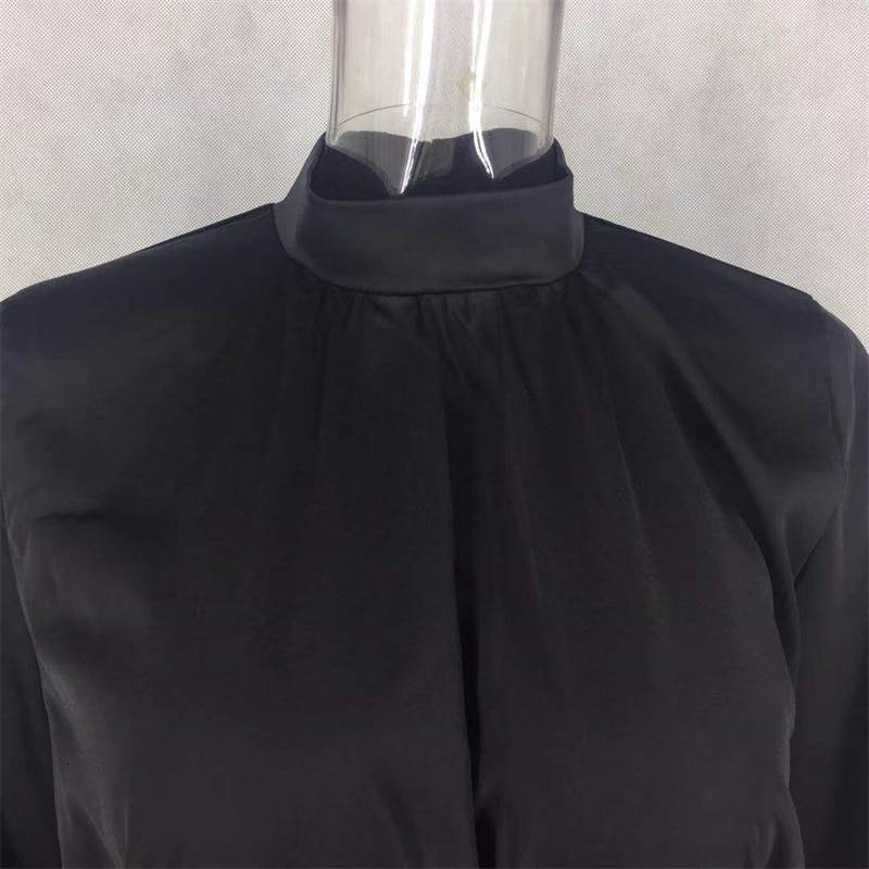 Lantern sleeve high collar pleated straight mini dress