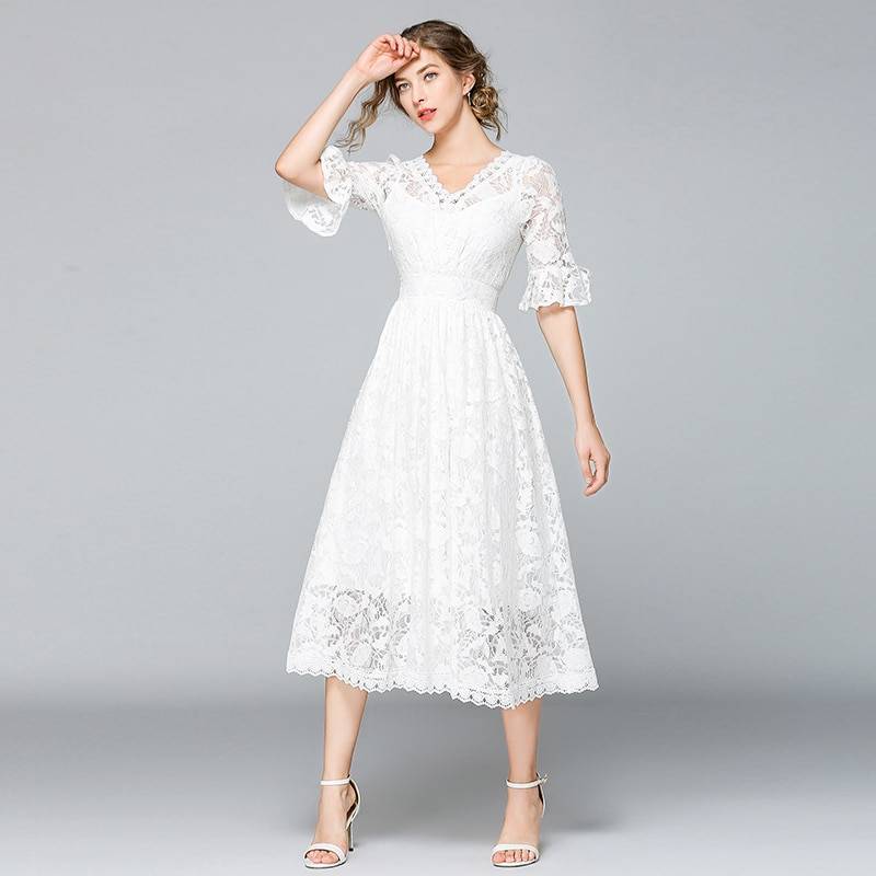 Princess Swing White Lace Midi Beach Dress | Uniqistic.com