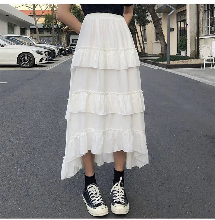 Goth Lolita High Waisted Asymmetrical High Low Ruched Ruffle Skirt ...