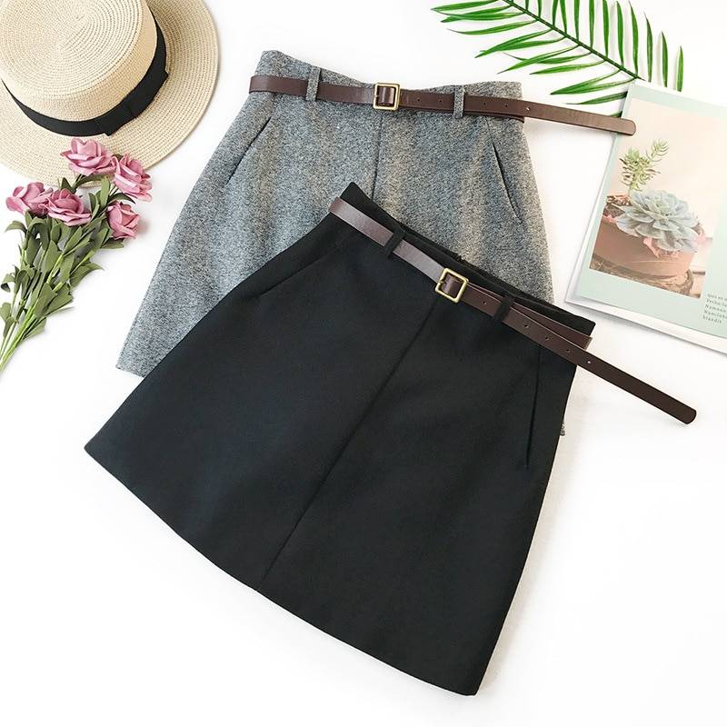 Vintage high waist a-line office skirt with belt
