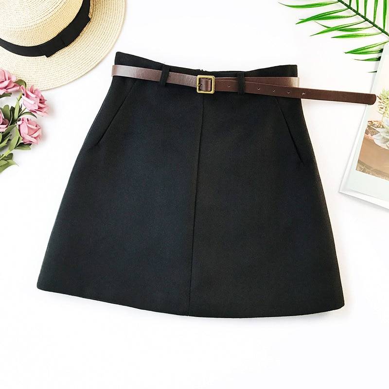 Vintage High Waist A-Line Office Skirt With Belt in Skirts