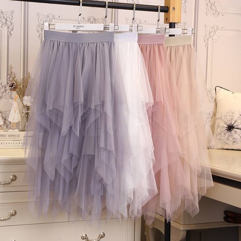 Irregular Elastic High Waist Mesh Tulle Skirt - Skirts - Uniqistic.com