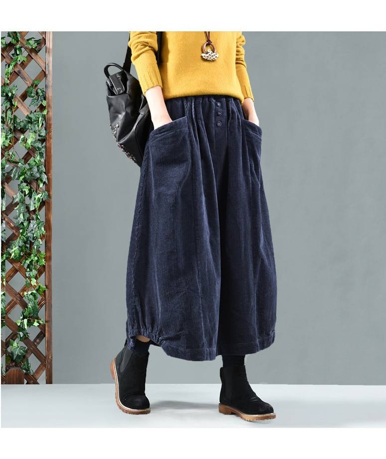 Vintage elastic waist a-line pleated skirt