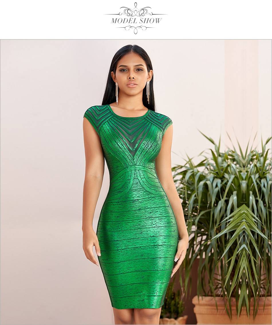 Green lace hollow out bodycon bandage dress