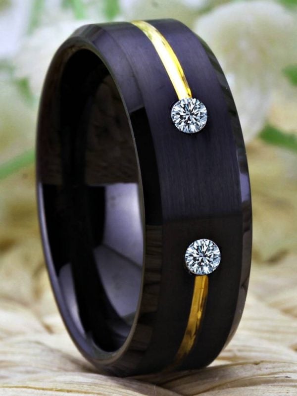Tungsten Ring Golden Groove Ring in Rings