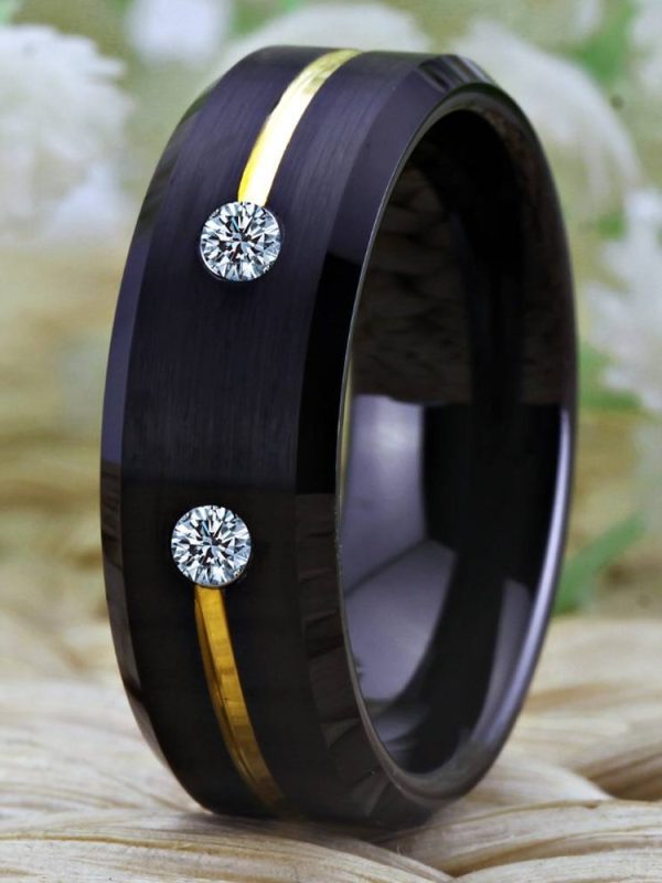 Tungsten Ring Golden Groove Ring in Rings
