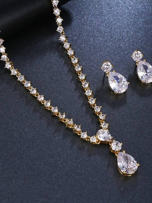 Cubic zirconia crystal earrings necklace wedding jewelry set