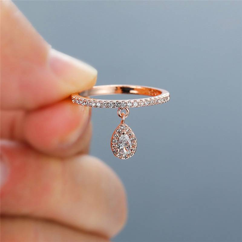 Water drop pendant white zircon crystal boho ring