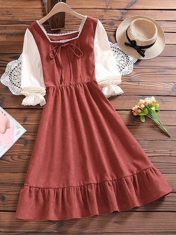 Bow Long Sleeve Vintage Dress in Dresses