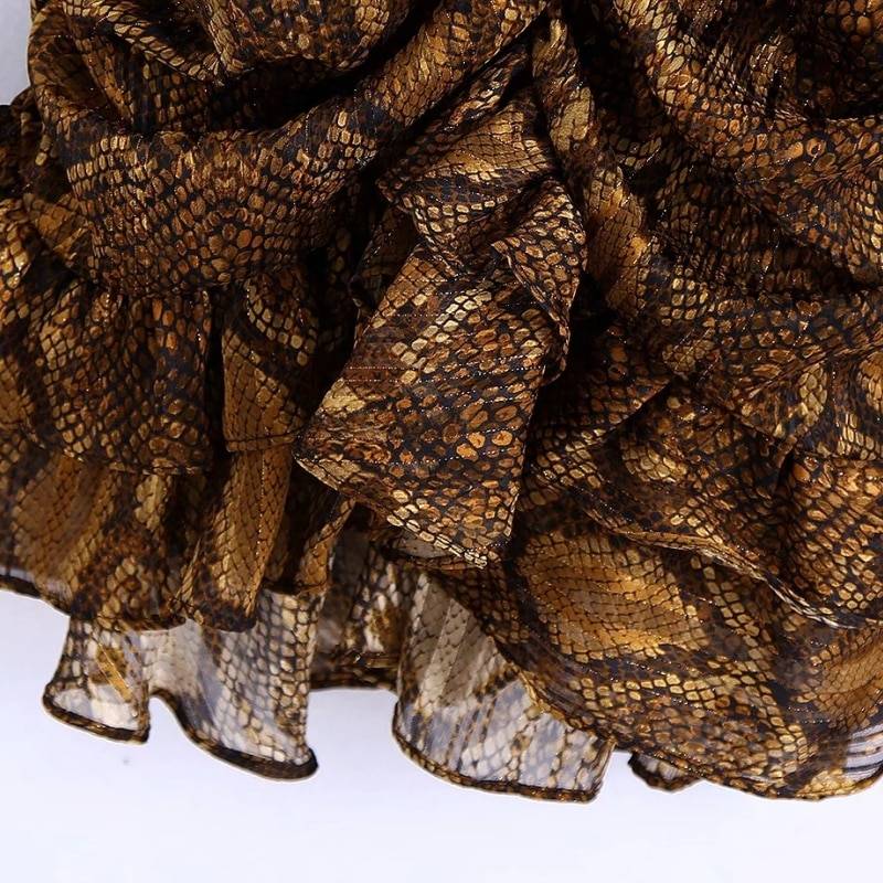 Snake Skin Print Cascading Ruffle Hem Mini Dress in Dresses